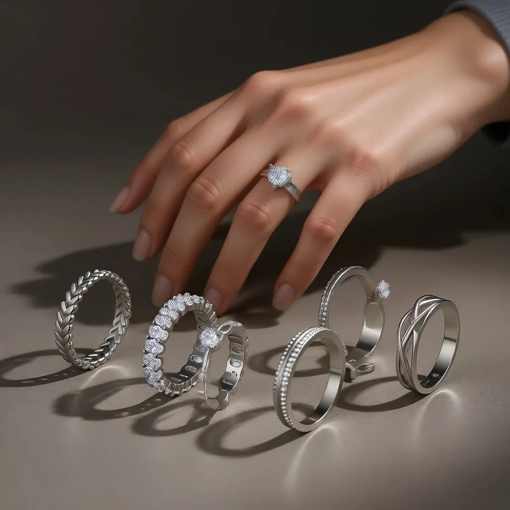 Anillos Apilables Chapados en Oro, Finos y Sencillos, Juego de Anillos de Boda, Tallas 4-12