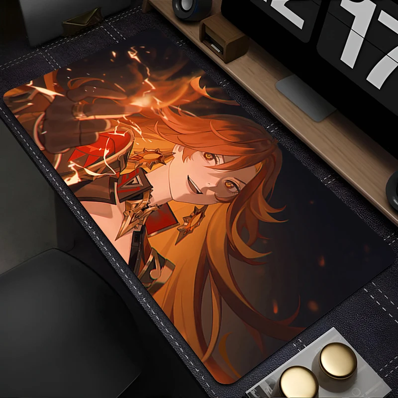 Tapis de souris Anime tapis de souris accessoires de jeu tapis de clavier de bureau grand g-genshin Impact Mavuika tapis de bureau PC tapis étendu en caoutchouc