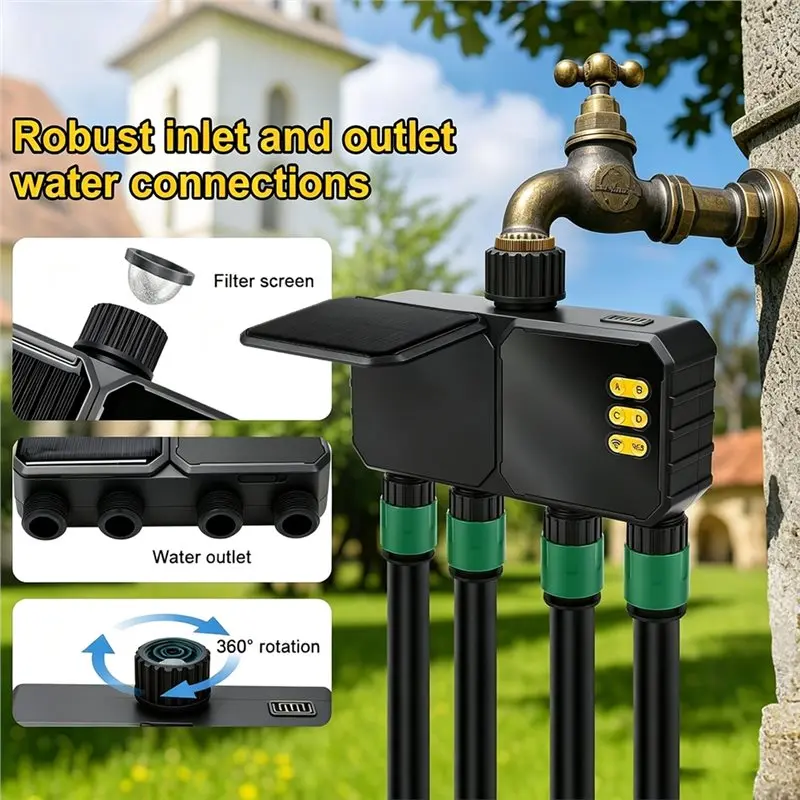 ABUG-Wifi Sprinkler Timer Smart Water Timer 4 Outlets With Rain Delay Manual/Automatic For Garden Hose System