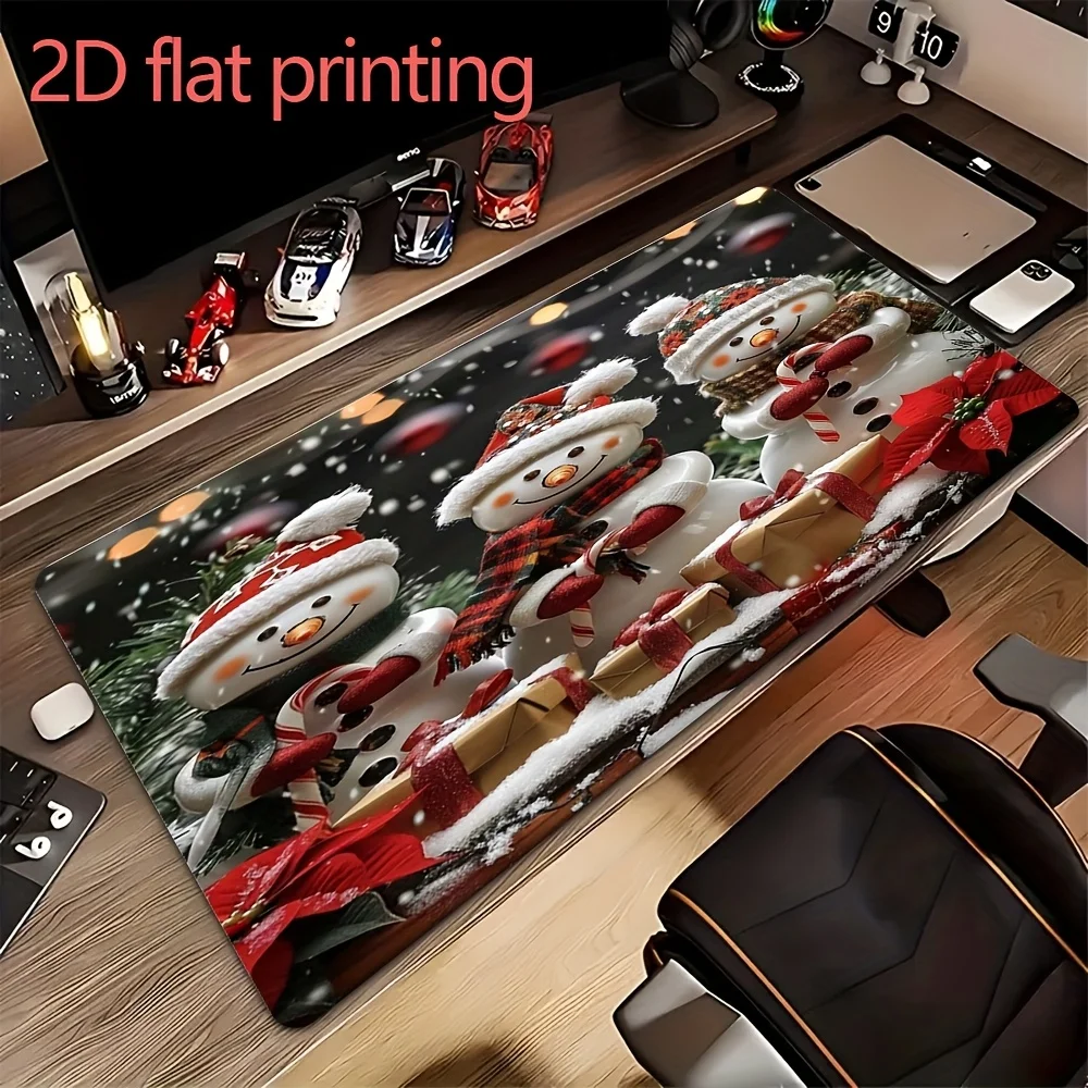 Cute Snowman Christmas Desk Mat Large Extended Mouse Pad Non-Slip Rubber Base Winter Holiday Office Gaming