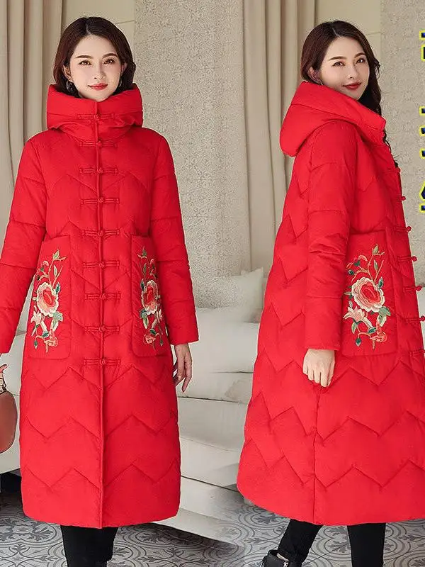 

Длинное хлопковое джето Thiened, женское модное пальто Qipao длиной до колена, зимняя верхняя одежда в национальном стиле, прямой крой