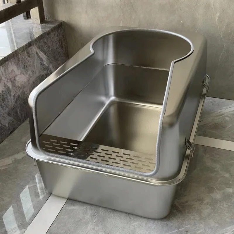 

Oversized Stainless Steel Cat Toilet Giant Maine Cat Toilet Spatter-proof Litter Box Low Feet