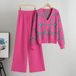 2024 primavera pantaloni a gamba larga lavorati a maglia maglione Set per abbigliamento donna nuovo Cardigan temperamento sciolto e moda donna Set da 2 pezzi