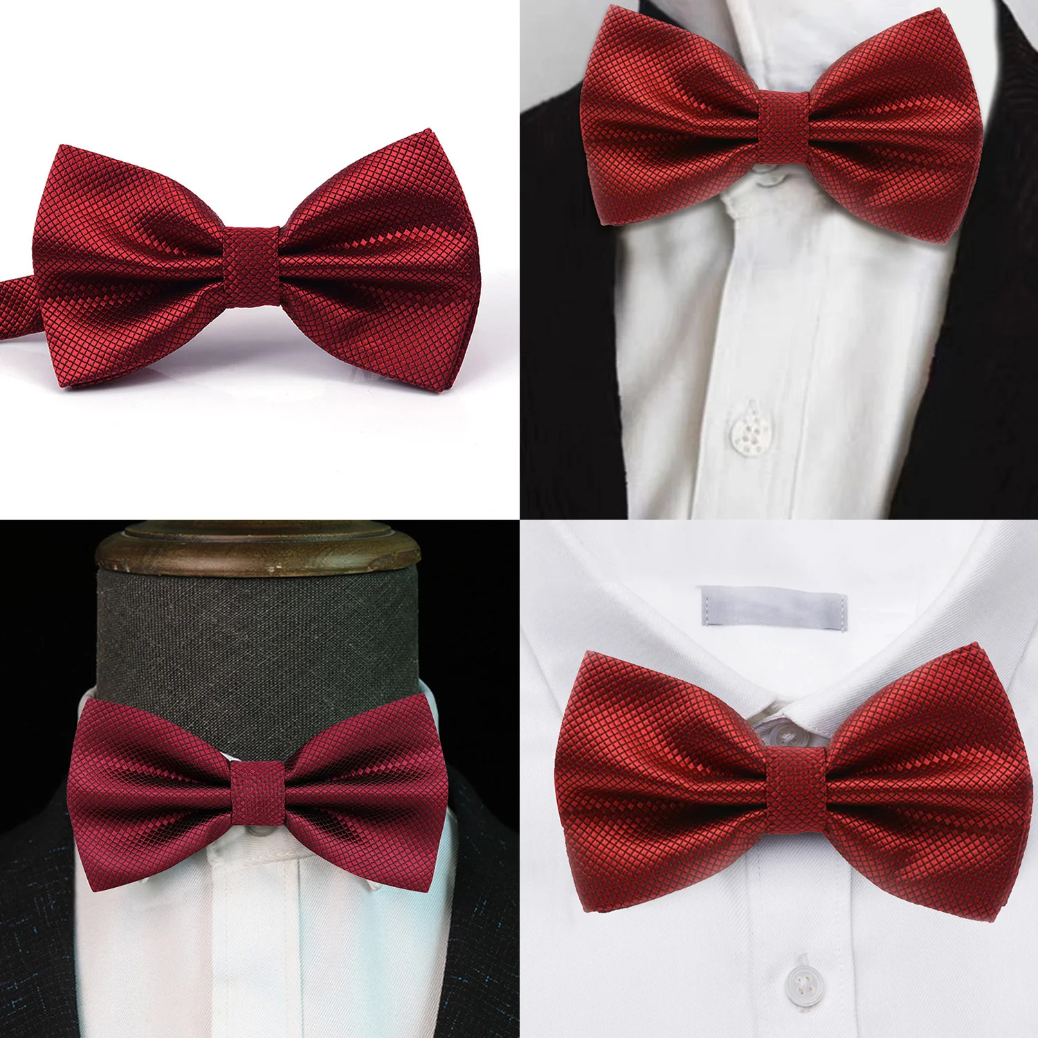 

New Fine Grid Tie Knot Bowtie Fashion Wedding Party Formal Polyester Yarn Gift Adjust Neck Bow Tie Business Wear Accessories