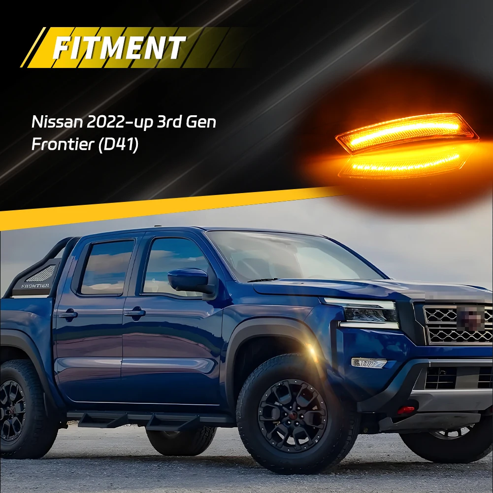 2PCS For 2022 2023 2024+ Nissan Frontier Front Corner Side Marker Light Fender Light Reflector Light Turn Signal Light W/LED