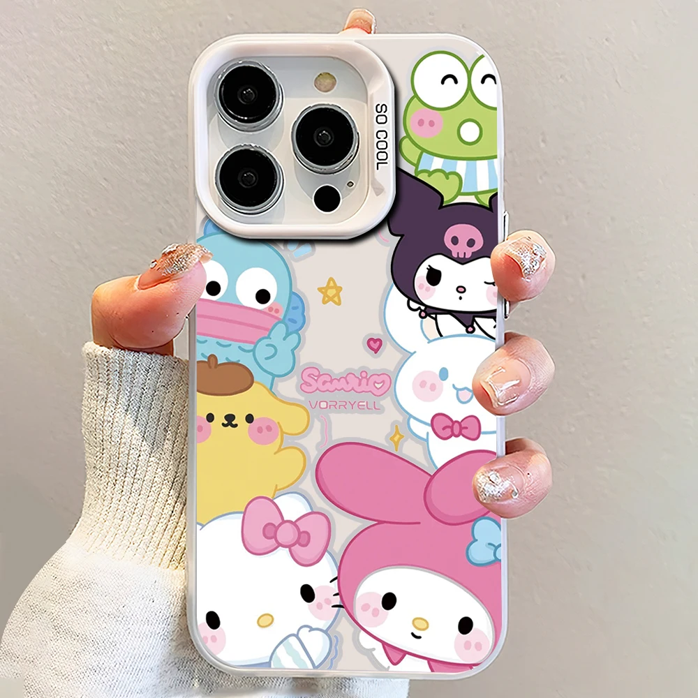 MINISO S-Sanrio Family Cute Laser Phone Case for iPhone 12 11 13 14 15 16 Max Pro Plus IMD Shockproof Silicone Coque