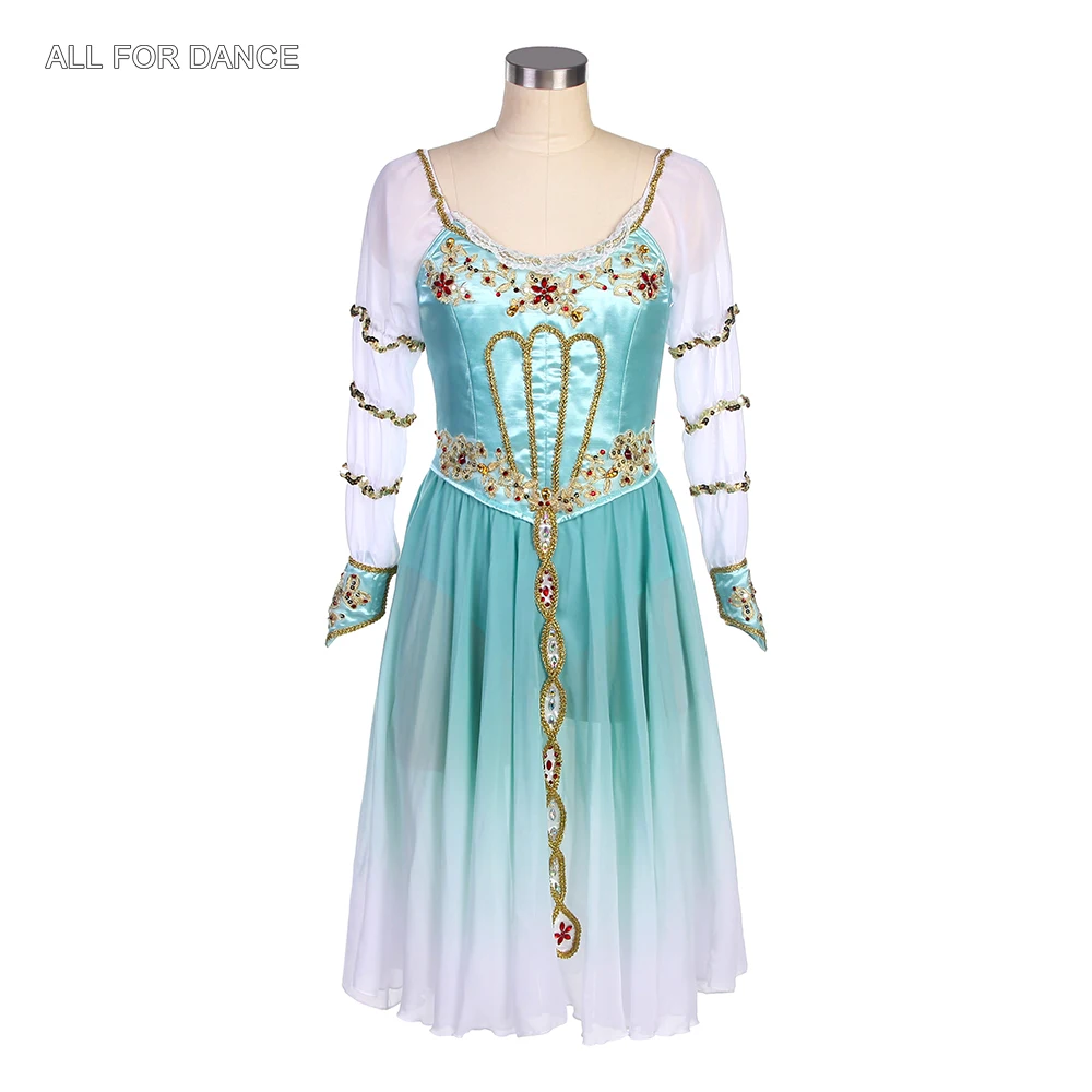 

B23038 Customized Long Sleeves Ombre Aqua Blue Professional Ballet Dance Costume Girls & Women Ballet Stage Performance Costumes