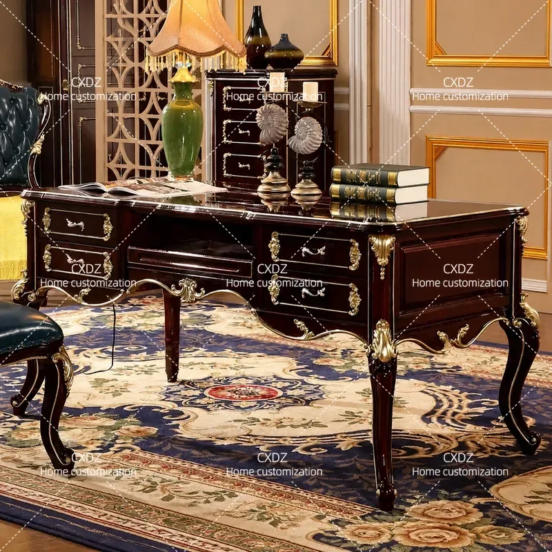 All Solid Wood Computer Desk European American Style Villa Home Office Study Table for Student Bedroom Book Writing Desk with