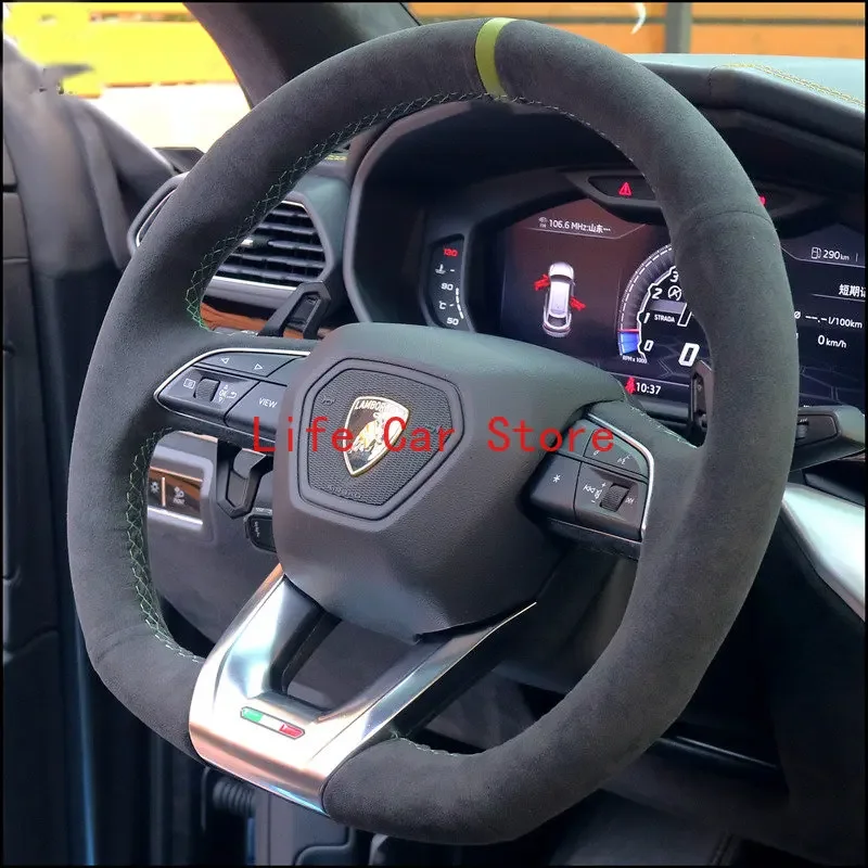 For Lamborghini Urus DIY Steering Wheel Cover Alcantara Hand Sewn Interior Handle Cover Accessories