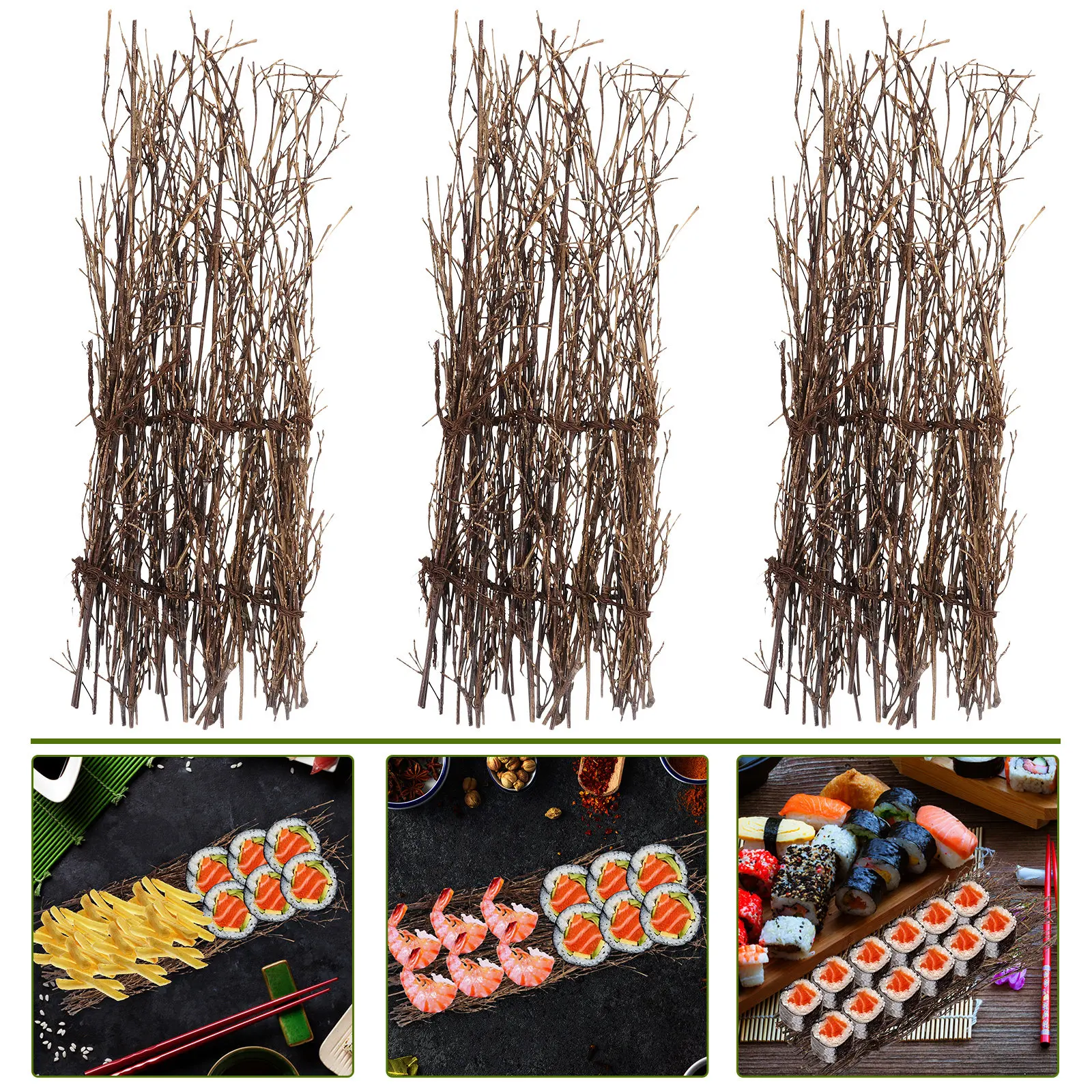 3Pcs Bamboo Sushi Serving Tray Fence Style Japanese Food Photography Prop Sashimi Display Decor Tabletop Styling Look