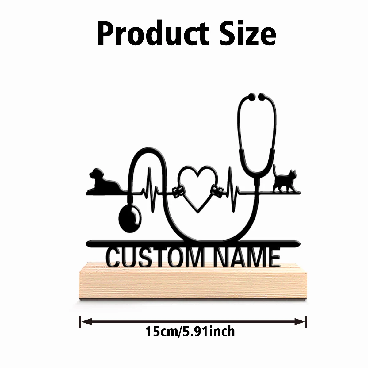 1pc Fun Personalized Custom stethoscope Metal Statues Wooden Base Bar Decor for Kitchen Dining Room Modern Rustic Themes