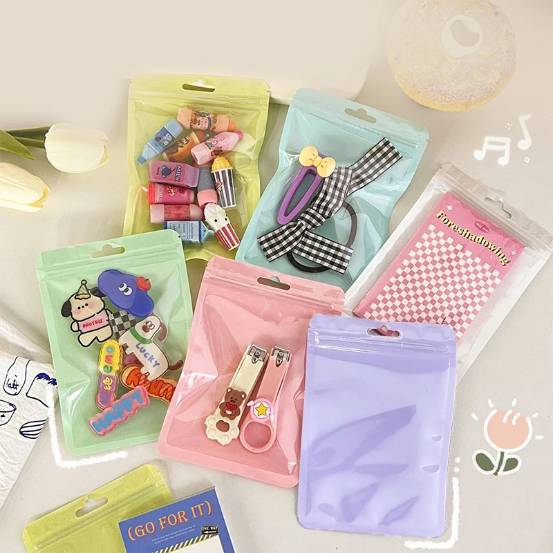 10Pcs Transparent Photo Card Sealed Pocket Candy Color Card Sleeve Packaging Bag Cute PP Storage Bag Card Protective Bag INS