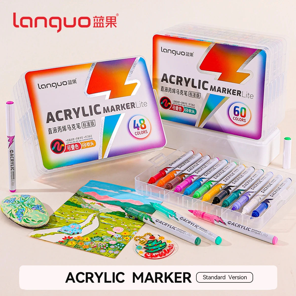 

24/36/48/60 цветов LANGUO акриловая краска, маркеры, прямая жидкая кисть, набор маркеров для рисования наскальной живописи, дерева, холста, камня