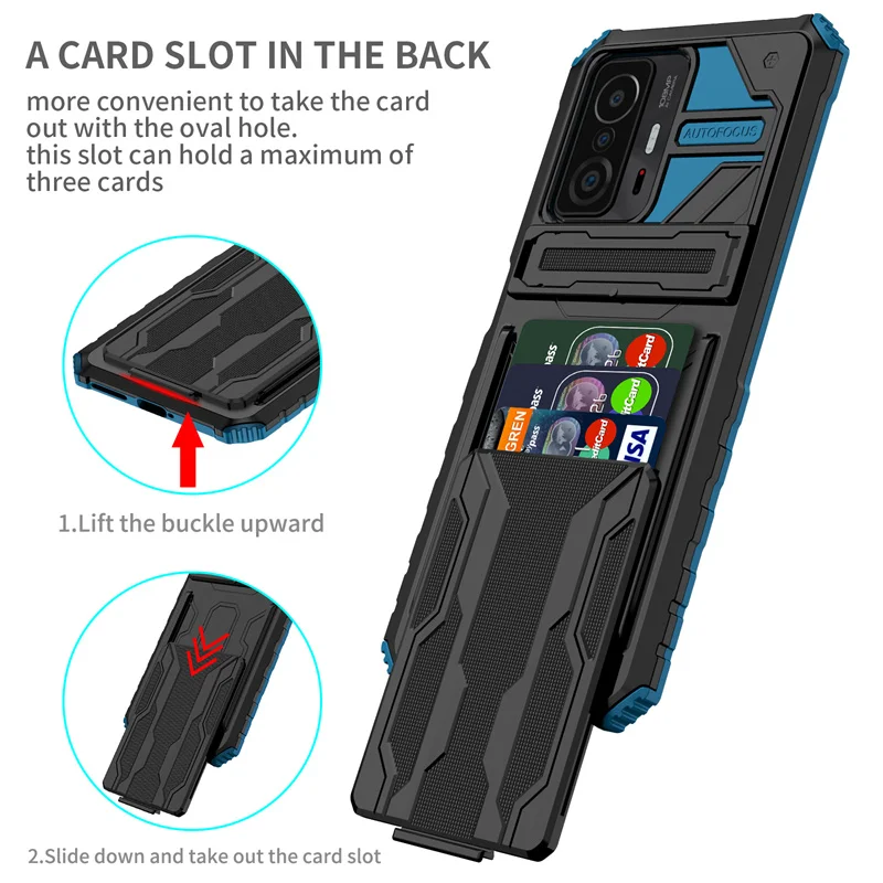 For Xiomi 11T Pro Case Shockproof Armor Phone Case For Xiaomi 11T Mi11T Mi 11 T Pro Xiaomi11T Card Slot Stand Holder Back Cover