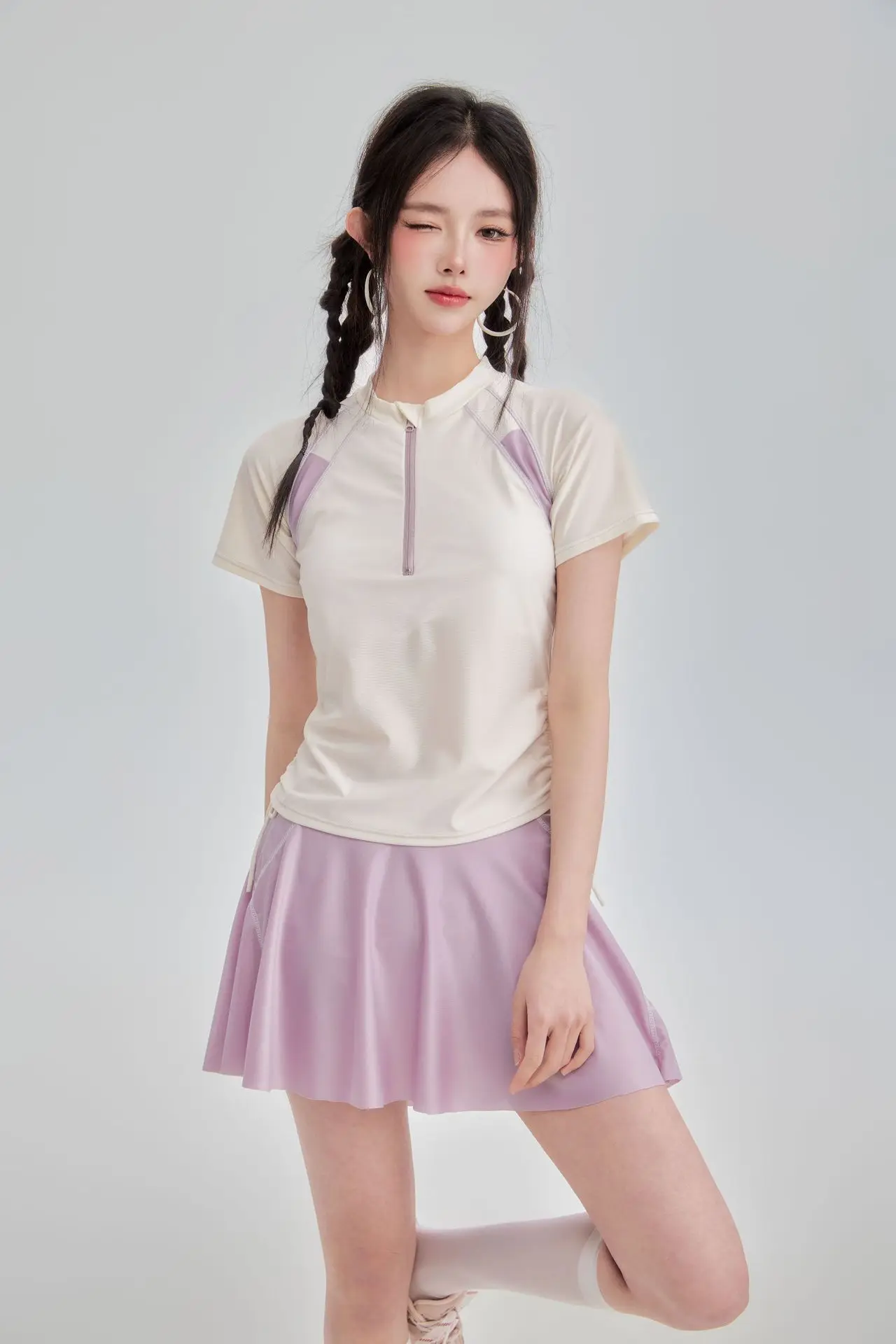 ملابس سباحة رياضية منقسمة جديدة من البوليستر لعام 2025 على طراز التنس تنورة كورية للطلاب بزاوية مسطحة ملابس سباحة بوريس 70 #3