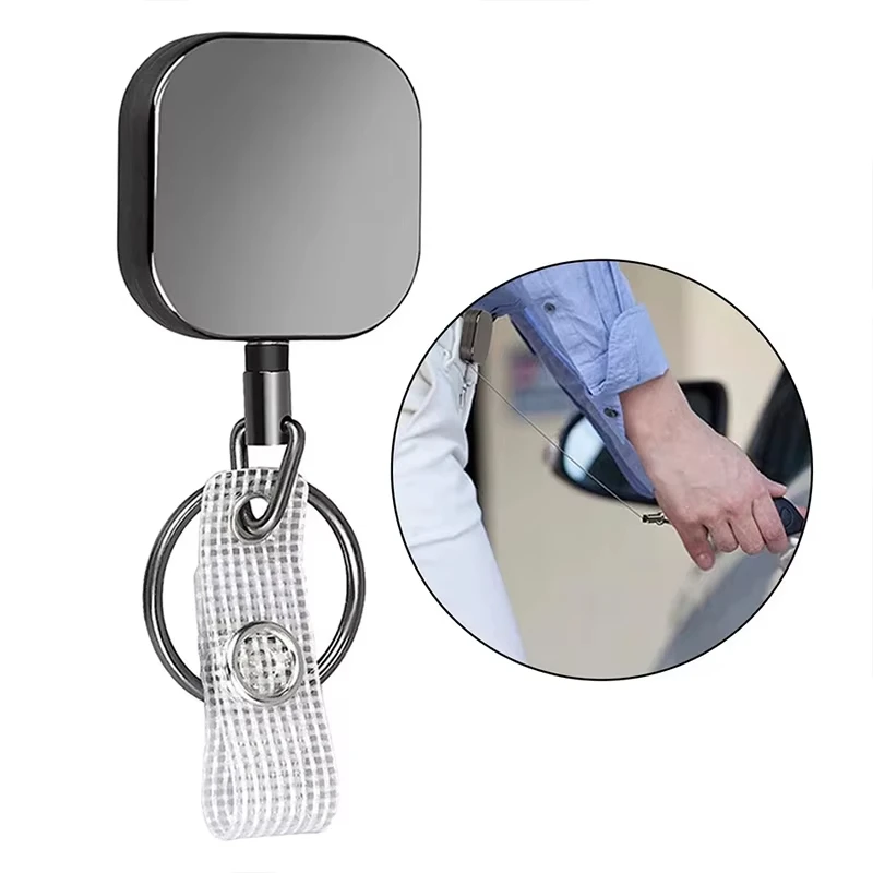 

1 шт., металлическое покрытие, серо-черный выдвижной брелок, держатель для удостоверения личности, брелок для ключей с легко тянущей кнопкой, горячая распродажа, аксессуары, оптовая продажа