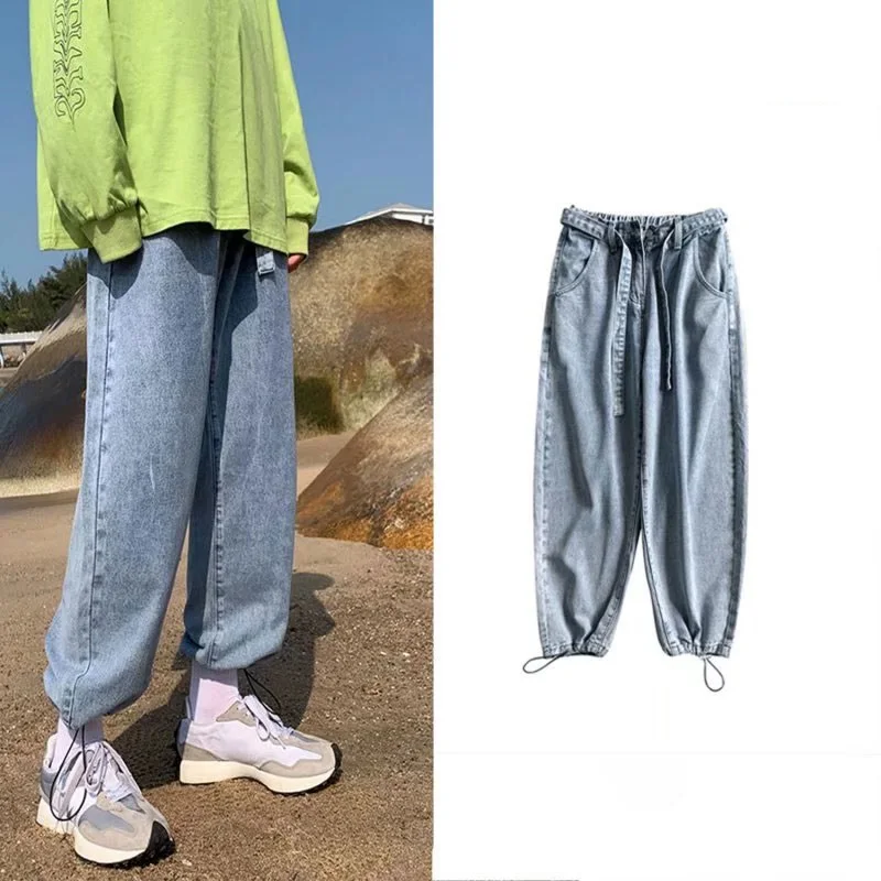 

Loose Straight Leg Men's Jeans Autumn Spring Hong Kong Sle Retro Cuffed Casual Long Pants Youth Trendy Loose Fit Classic