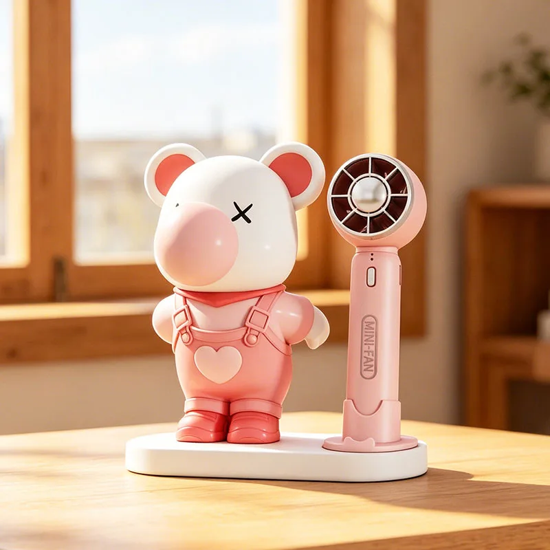 Home Decor Bubble Bear Statue Desktop Creative Small Fan Summer Decompression Artifact Sculpture Desk Art Ornament Birthday Gift