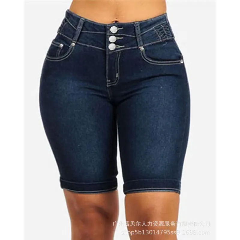 

Wepbel Y2K Fashion Skinny Jeans Women Flanging Shorts Slim-Fit Pocket Sheath Jeans Twist Detail High Waist Buttoned Denim Shorts