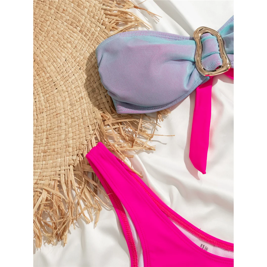 Sexy Bandeau-Bikini mit Rock, Damen-Badeanzug, dreiteiliges Bikini-Set, Badebekleidung, Badeanzug, Modell V5640 – Detail 17