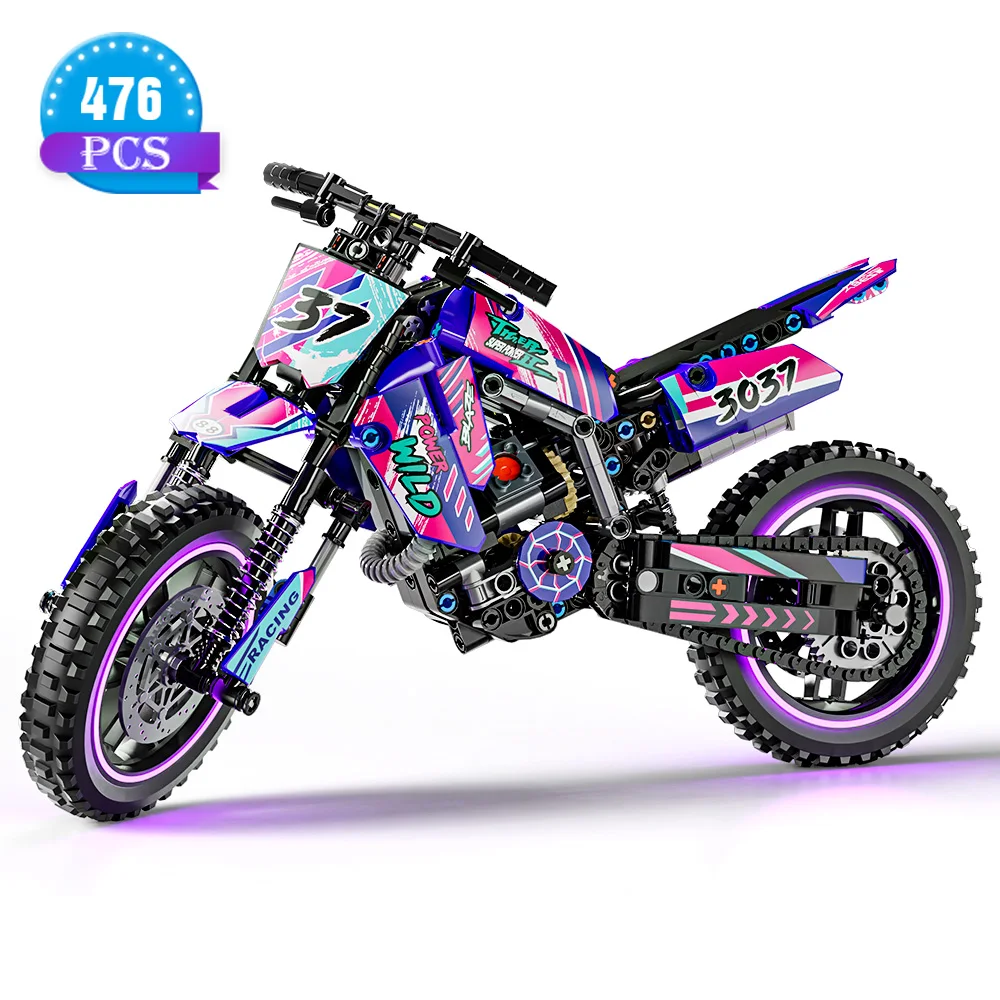 T3033 High  Splicing Interspersed With DIY Green Off-Road Building Block Motorcycle Toy Birthday And Children's Day Gift For Boy