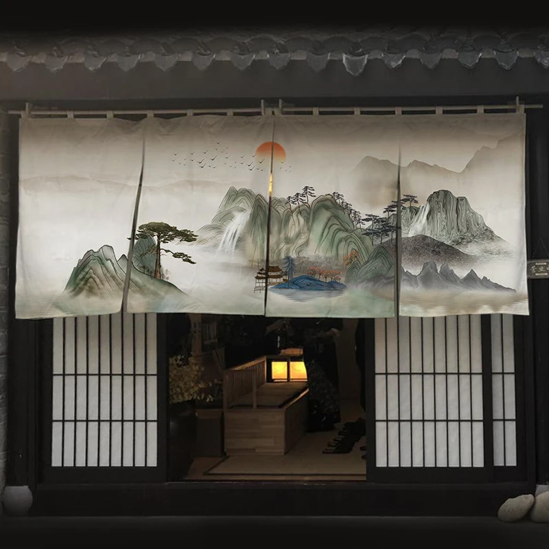 Chinese Homestay Door Curtain Restaurant Signboard Teahouse Partition Short Curtain Kitchen Hanging Curtain Noren Sushi Decor