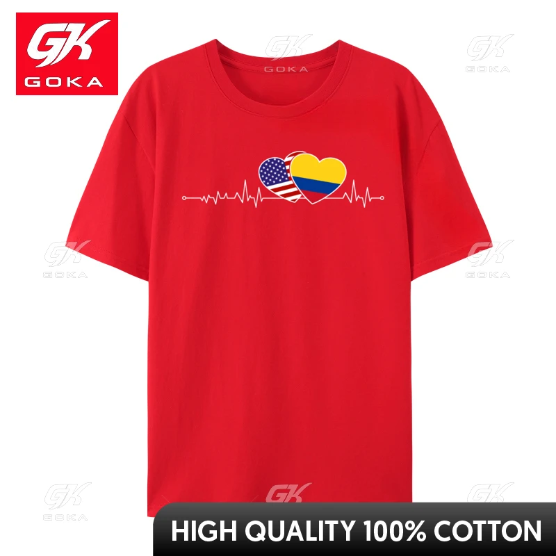 Colombia Family Colombian American Heartbeat Flag Casual T Shirts T Shirt Latest Cotton Fabric Casual Tops Shirts Customized Men