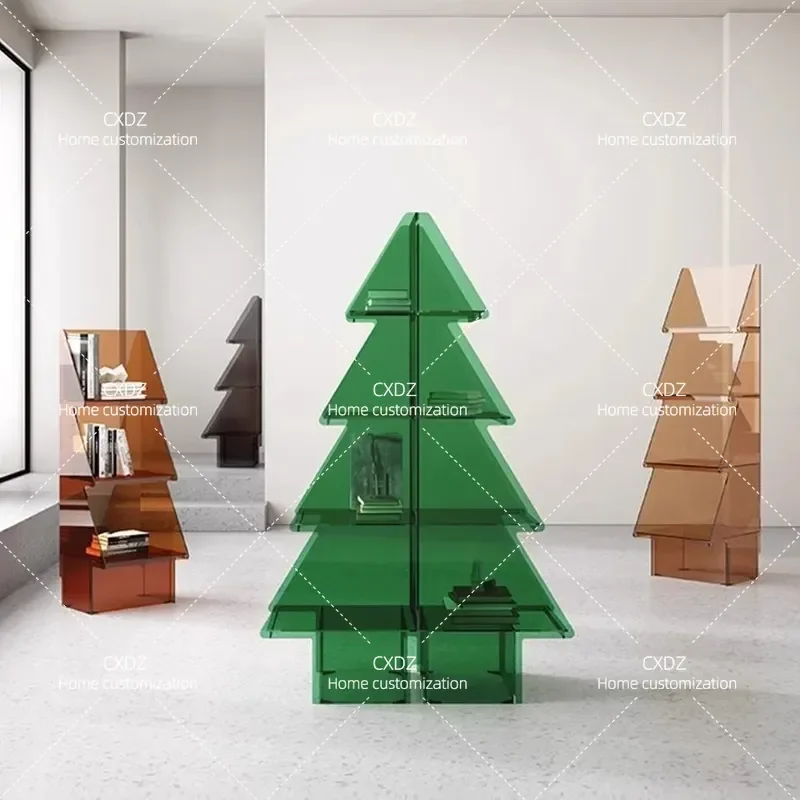 Nordic Style Light Luxury Acrylic Shelf Christmas Tree Living Room Storage Multi Layer Display Shelf Floor Bookshelf