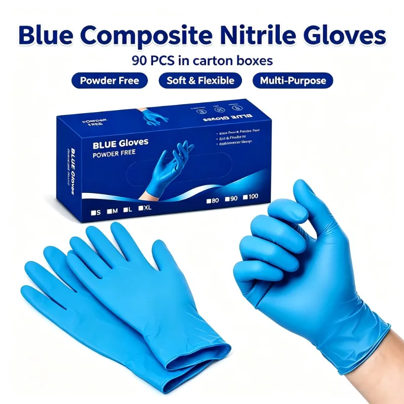 90PCS  Blue Composite Nitrile Gloves - Disposable Kitchen Cleaning Gloves Multiple Sizes Available S/M/L/XL Household Gloves
