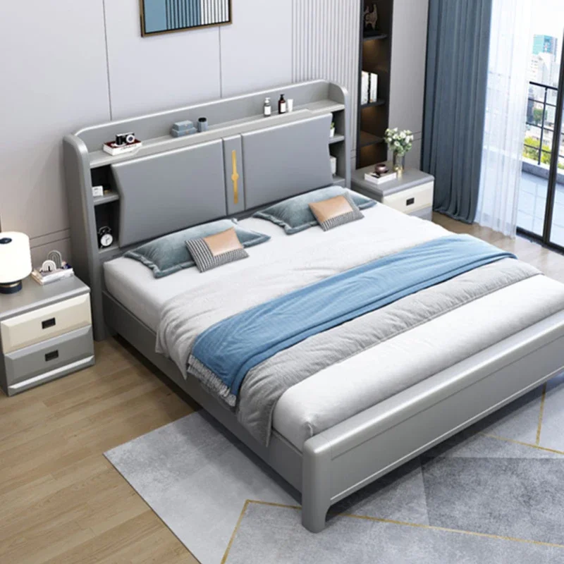Nordic Gray Double Bed Waterproof Storage Sleep Full Size Twin Bed Frame Wood Castle Design Cama Box Casal Home Furniture