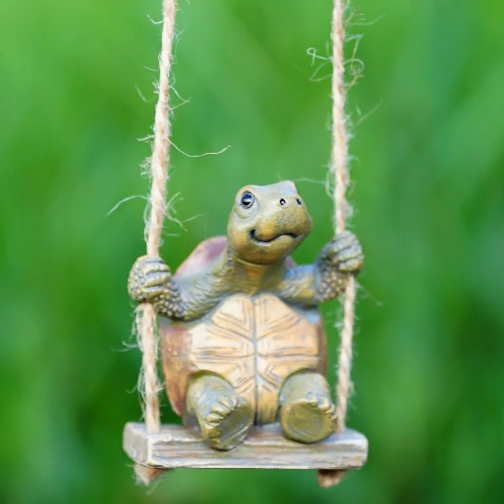 Cute Resin Swing Turtles Statue Craft Funny Sitting Turtles Sculptures Animal Figurines Creative Hanging Ornaments Outdoor Yard