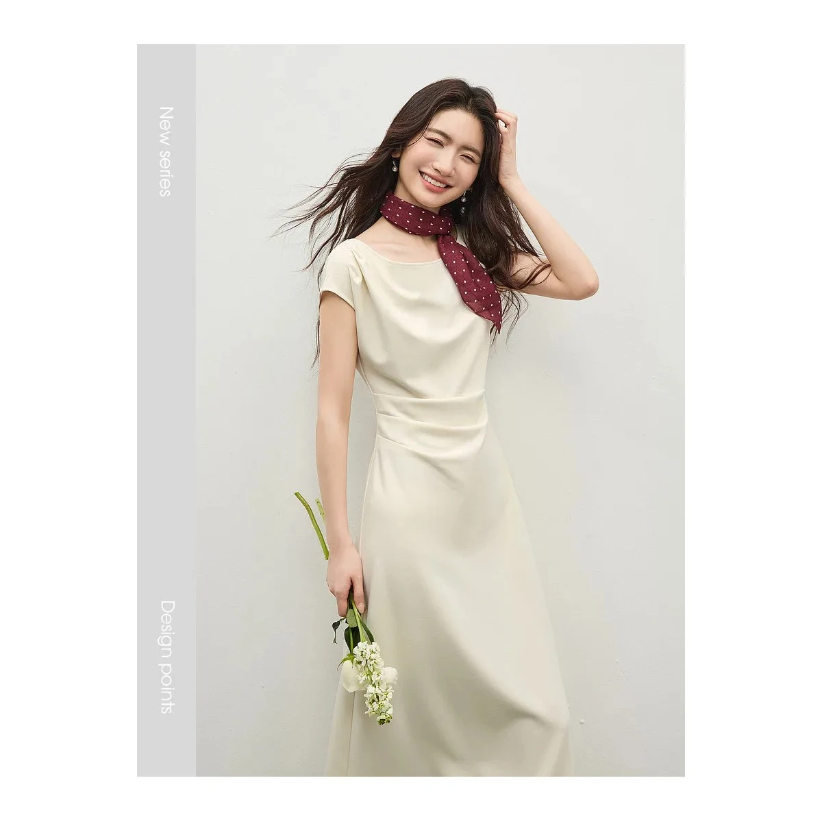 SENTUBILA Schwarzes Minimalistisches A-Linien-Kleid mit Kurzen Ärmeln für Damen 2026 Sommer Elegantes Boot-Ausschnitt Gerafftes Kleid mit Schmaler Taille 162LI5946 – Detail 8
