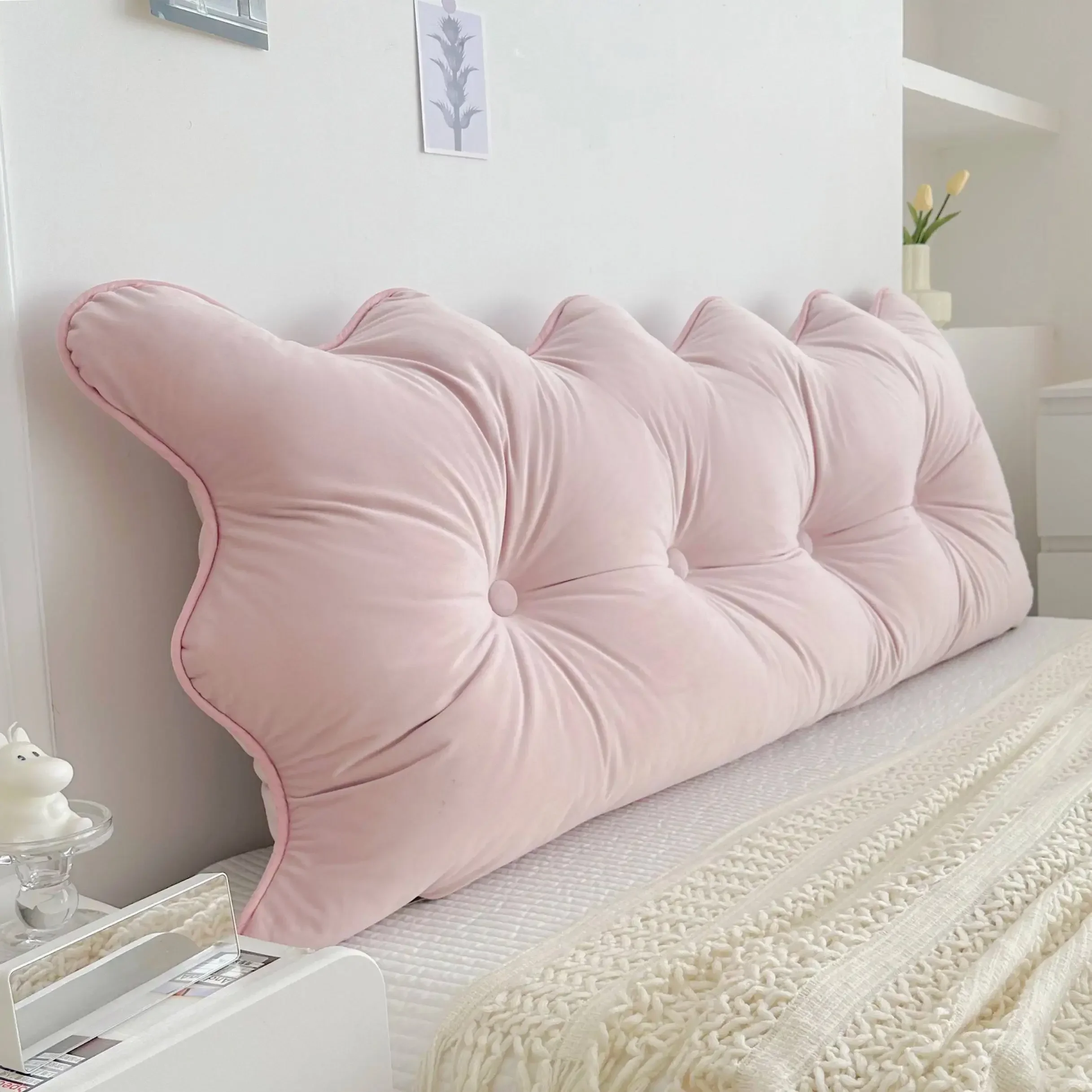 yes1pc Wave Edge Headboard Cushion Soft Bag Waist Protection Pillow Student Dormitory Sofa Pillows Pink Thick Anti-collision Pad