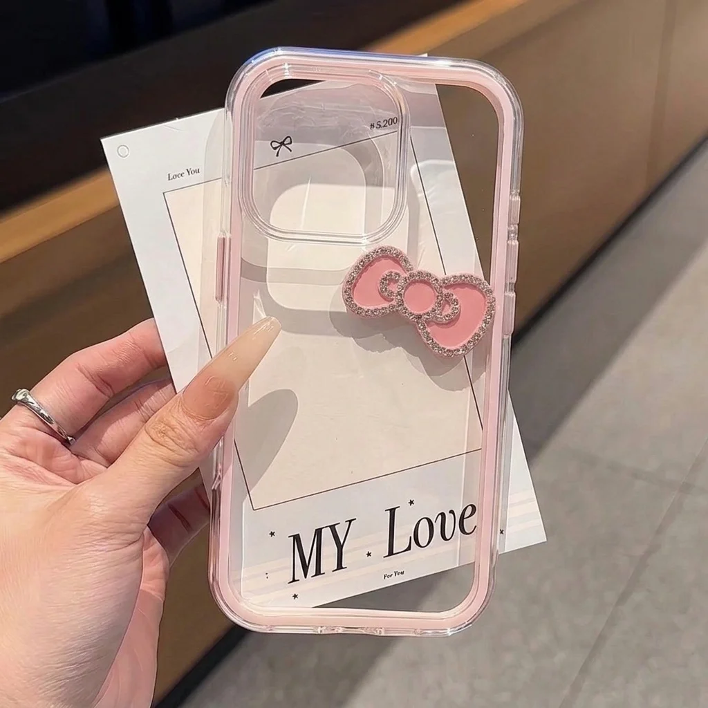 Pink With 3D Diy Bow Phone Case For Samsung Galaxy A57 A07 5G S25 S24 Plus S26 S25 S24 Ultra FE Sllicone Transparent INS Cover