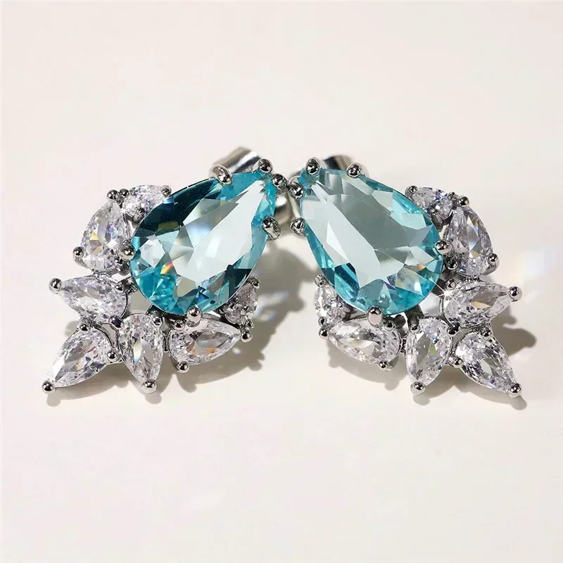 2026 Pink/Green/Blue Pear Shaped CZ Stud Earrings Women Small Fresh Girls Ear Accessories for Dance Party Gift Fashion Jewelry