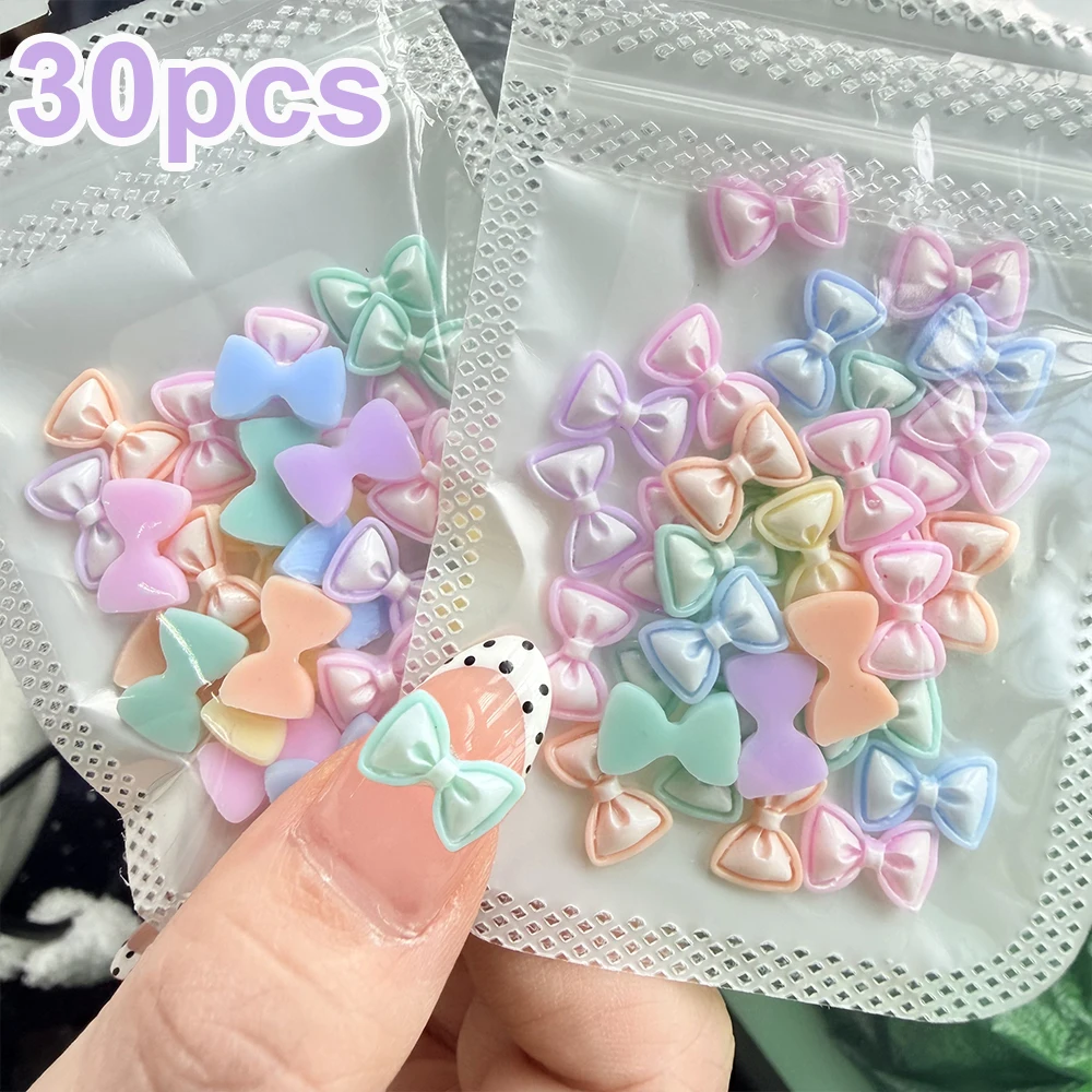 30pcs Mixed Mini Cute Bow Nail Art Charms Y2K Colorful Macaron Cartoon Bow Tie Resin Nail Accessories DIY Sweet Manicure Supplie