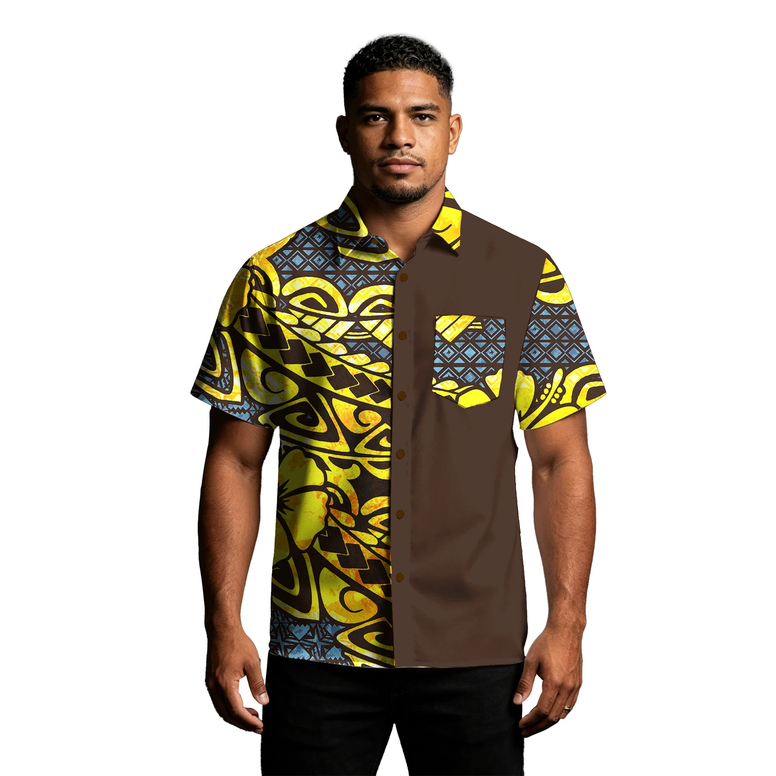 Fashion Clothes Polynesia Men's Button Designer Clothes Turn-down Collar Formal Pocket Samoan Tribal Design Aloha Shirts for Men