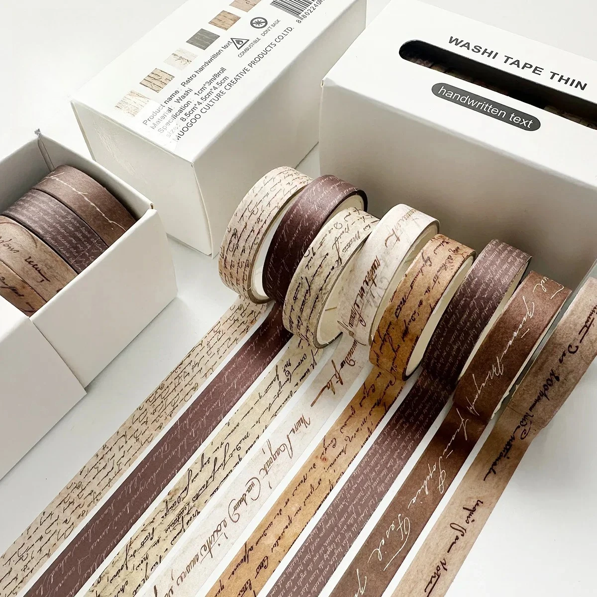 8 Rollos/set de Cinta Adhesiva Decorativa Washi con Diseño Vintage de Texto en Inglés, Flores y Paisajes, Material para Collage, Papelería Creativa para DIY y Diario