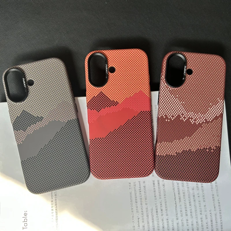 Magnetic Wireless Charge Phone Case for iPhone 16 pro max 15 Pro 14  Matte Mountain Peak Texture Luxury Alloy Lens MagSafe Cover