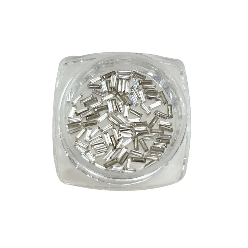 100PCS Reflective Sparkle 5A Mini Zircon Thin Rectangle White Diamonds Strip Nail Art Rhinestones Decorations Manicure Charms