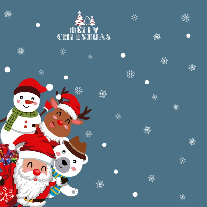 Christmas Window Stickers Snowman Snowflake New Year Window Glass Stickers Cartoon Cute Window Sticker