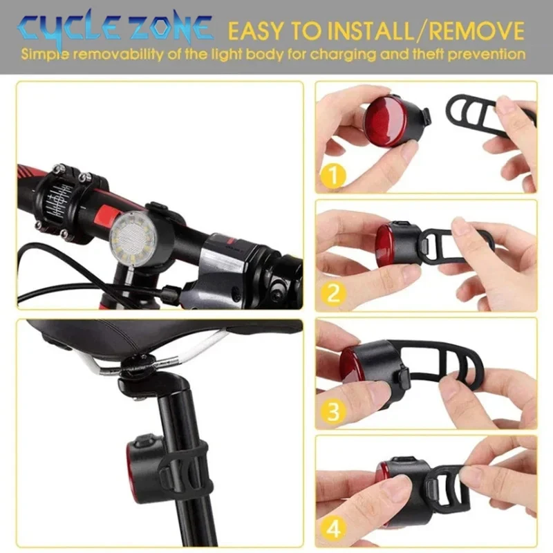 Bike Light Set USB Rechargeable LED Bike Headlight Taillights Night Riding Safety Warning Tail Light Bicycle Front Rear Lamps
