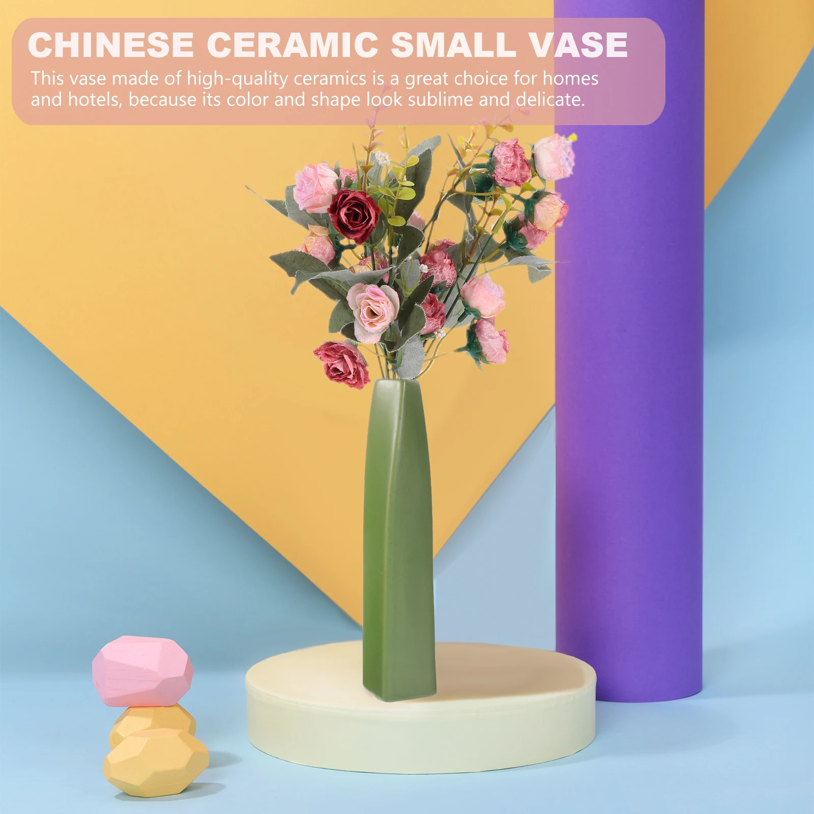 

Ceramic Vase Chinese Style Smooth Mouth Flower Container for Home Hotel Flower Arrangement Table Decor Ceramic Vase