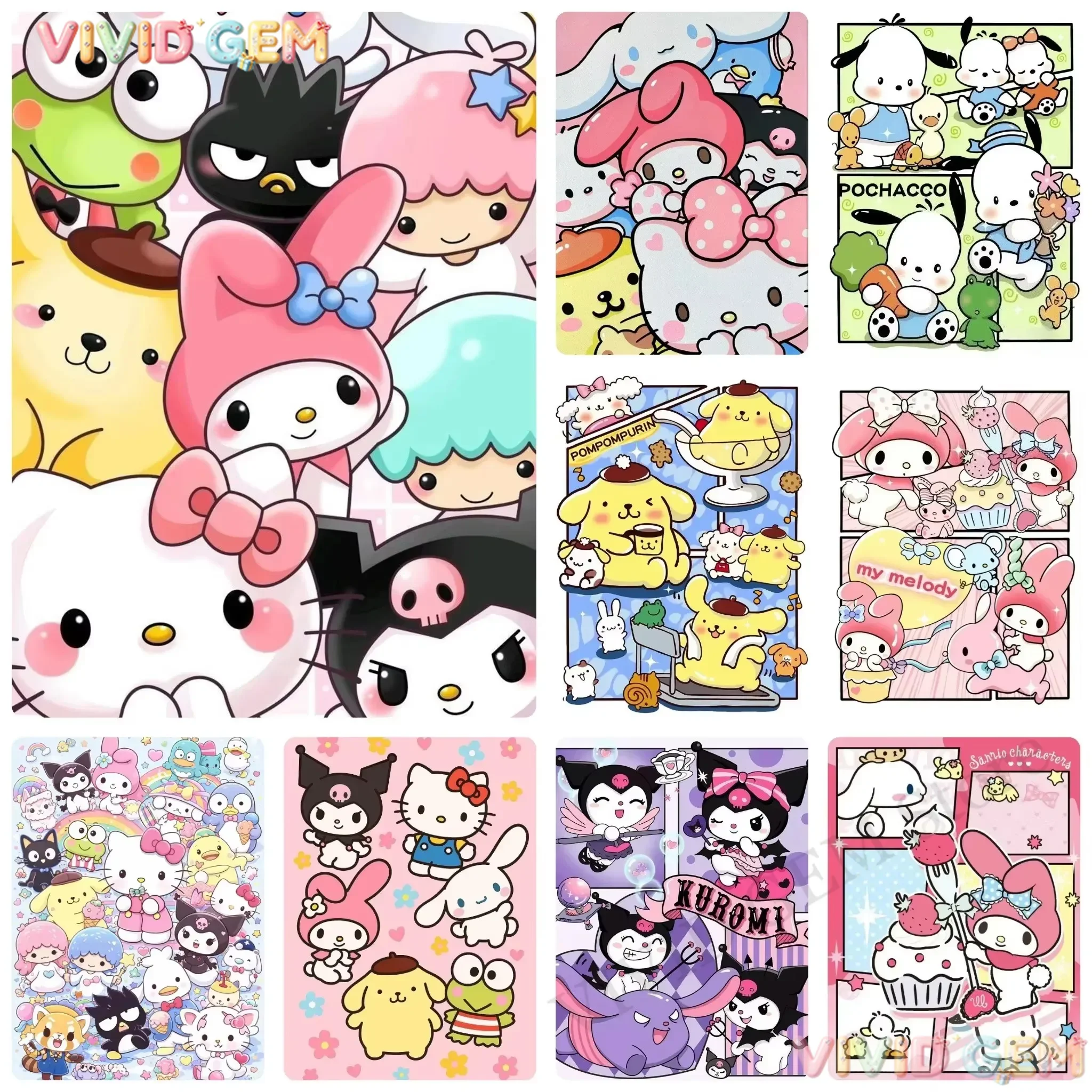 VIVID GEM Diamond Painting Cute Kitty Kuromi Cinnamoroll Pochacco Pompompurin Mosaic Handmade Art Exquisite Creative Gift Home