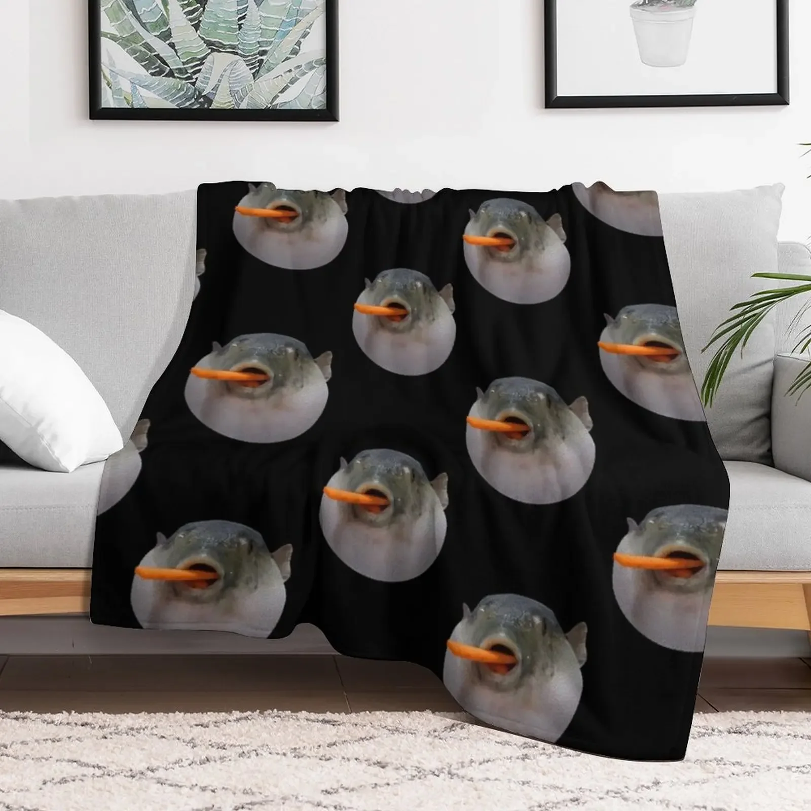 Puffer fish Meme Throw Blanket bed plaid Decorative Beds Blankets