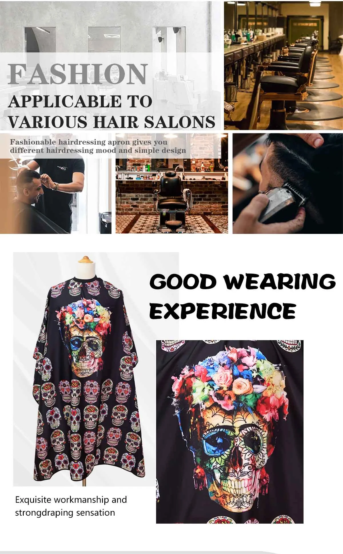 Friseur Haars ch neiden Umhänge Retro-Muster Schädel wasserdicht Friseur Friseursalon Kleid anti statische Haars tyling Stoff Salon liefert – Detail 5