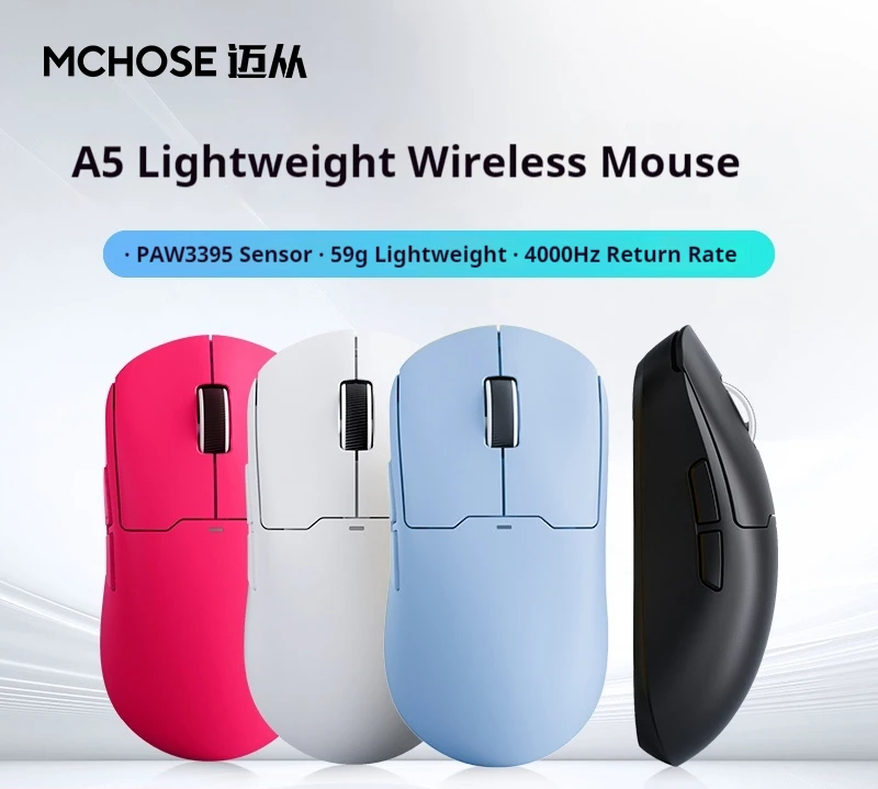 Mchose A5 Wireless Game Mouse Wireless Bluetooth/2.4g/Wired Three-Mode Paw3395 E-Sports Gaming Ultra Lightweight Promax A5 V2