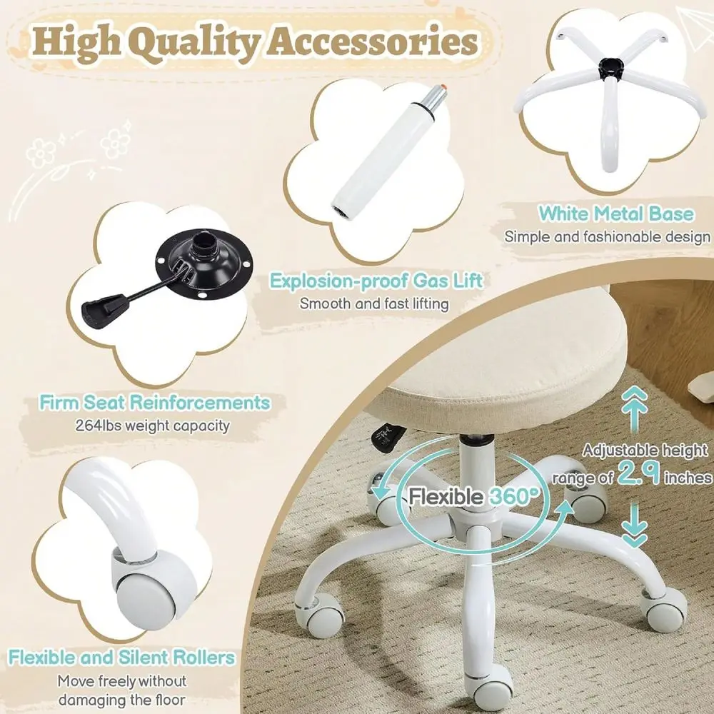 

Chair With Wheels For Girls.Cute Modern Adjustable Height Armless Office Desk Chair.360Swivel Comfy Rolling Chair For Study, Ma