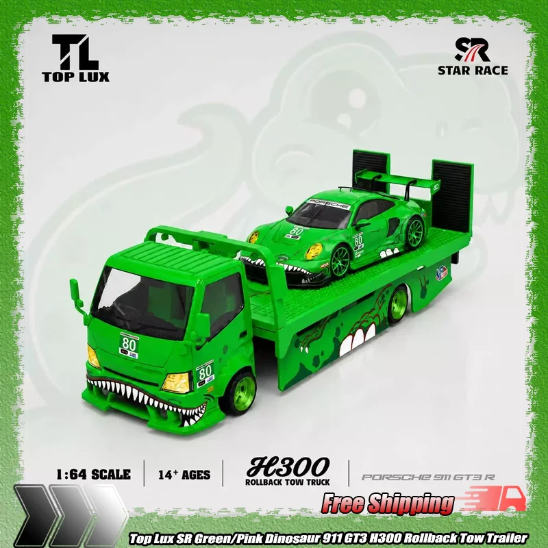 

Top Lux Sr 1:64 Green/Pink Dinosaur 911 Gt3 H300 Rollback Tow Trailer Alloy Diecasting Car Model Customized Children'S Toy Gift
