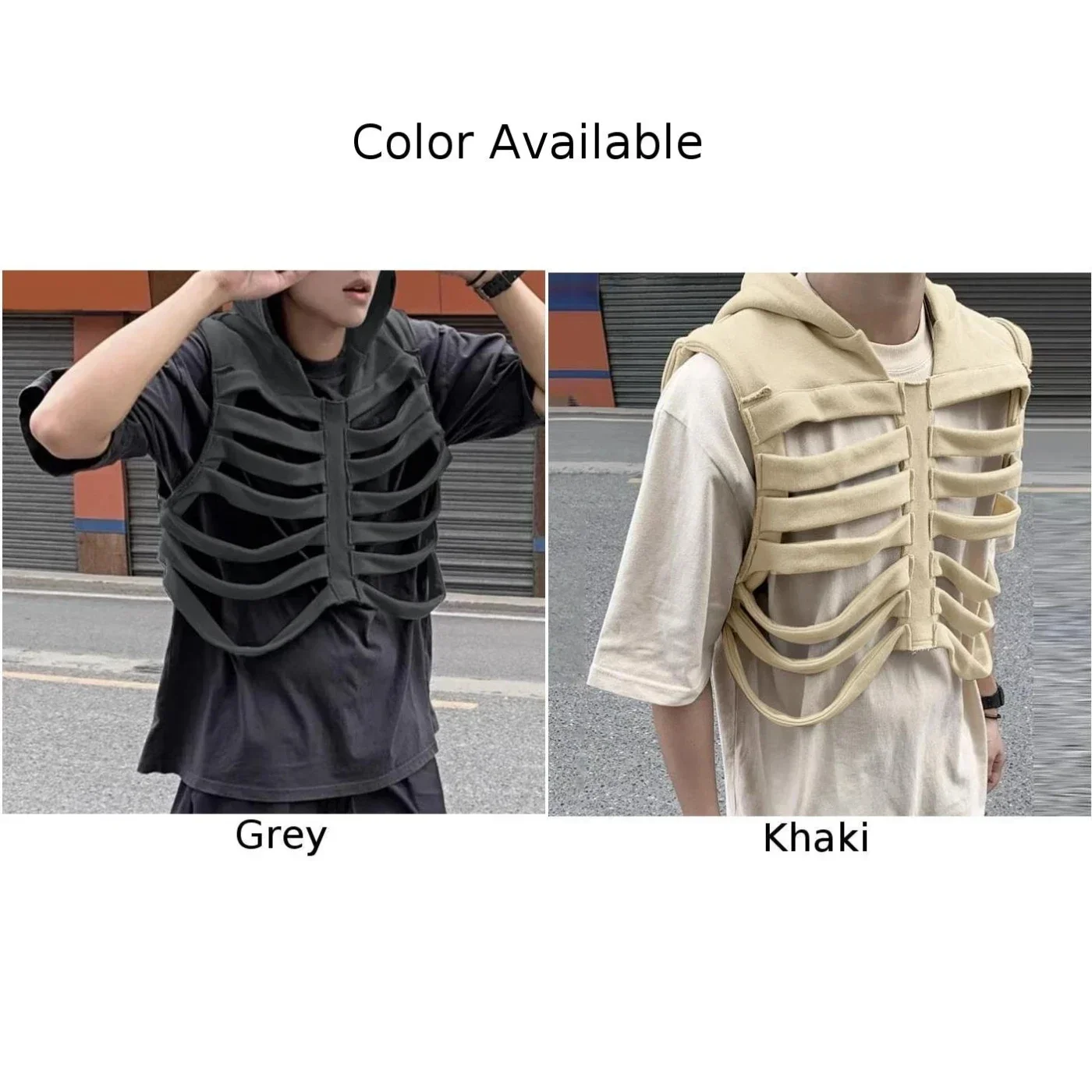 Top Vest Bone Deconstruction Casual Design Fashion Funny Hooded Men Personality Solid Style Tops Daily Holiday